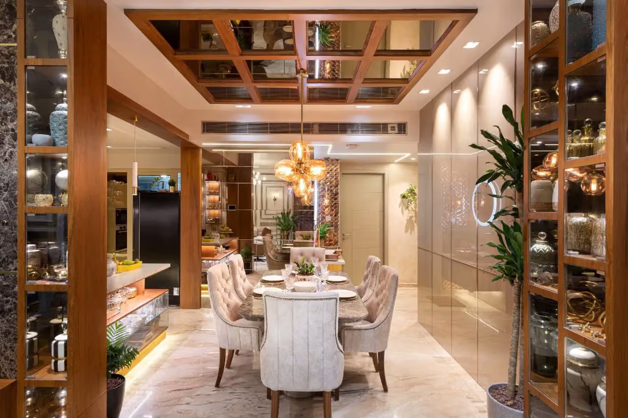 Decorative mirror work in a Kerala residence